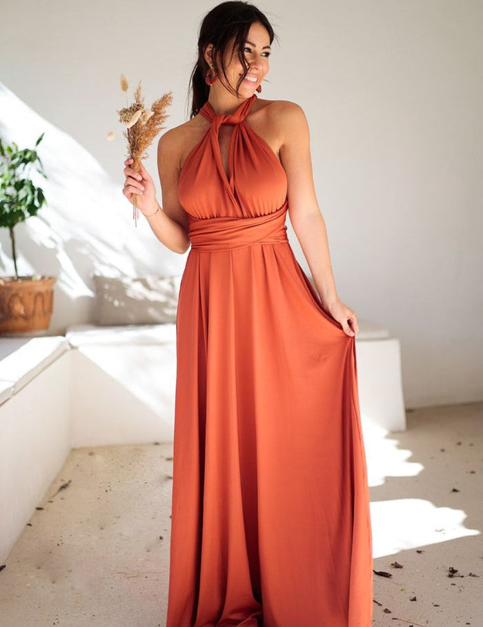 Vestido largo cruzado sin mangas para mujer con escote en V profundo y falda fluida