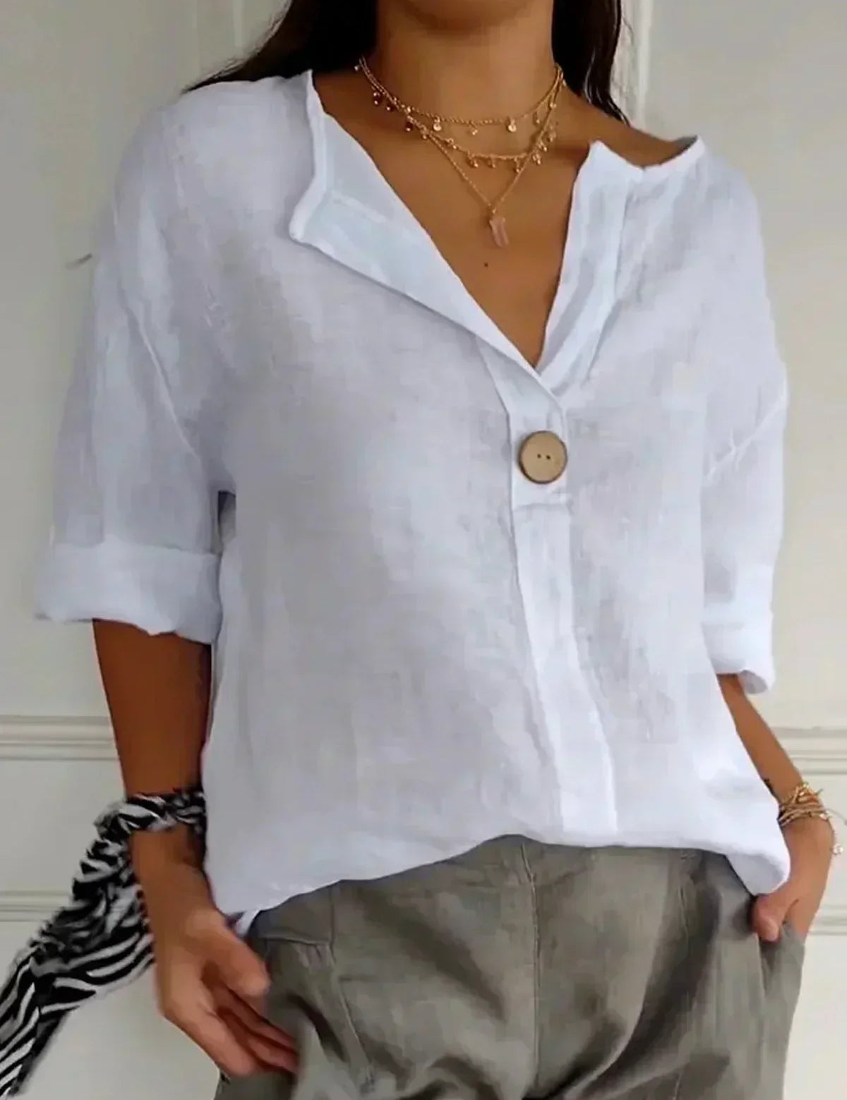 Blusa informal con cuello en V para mujer