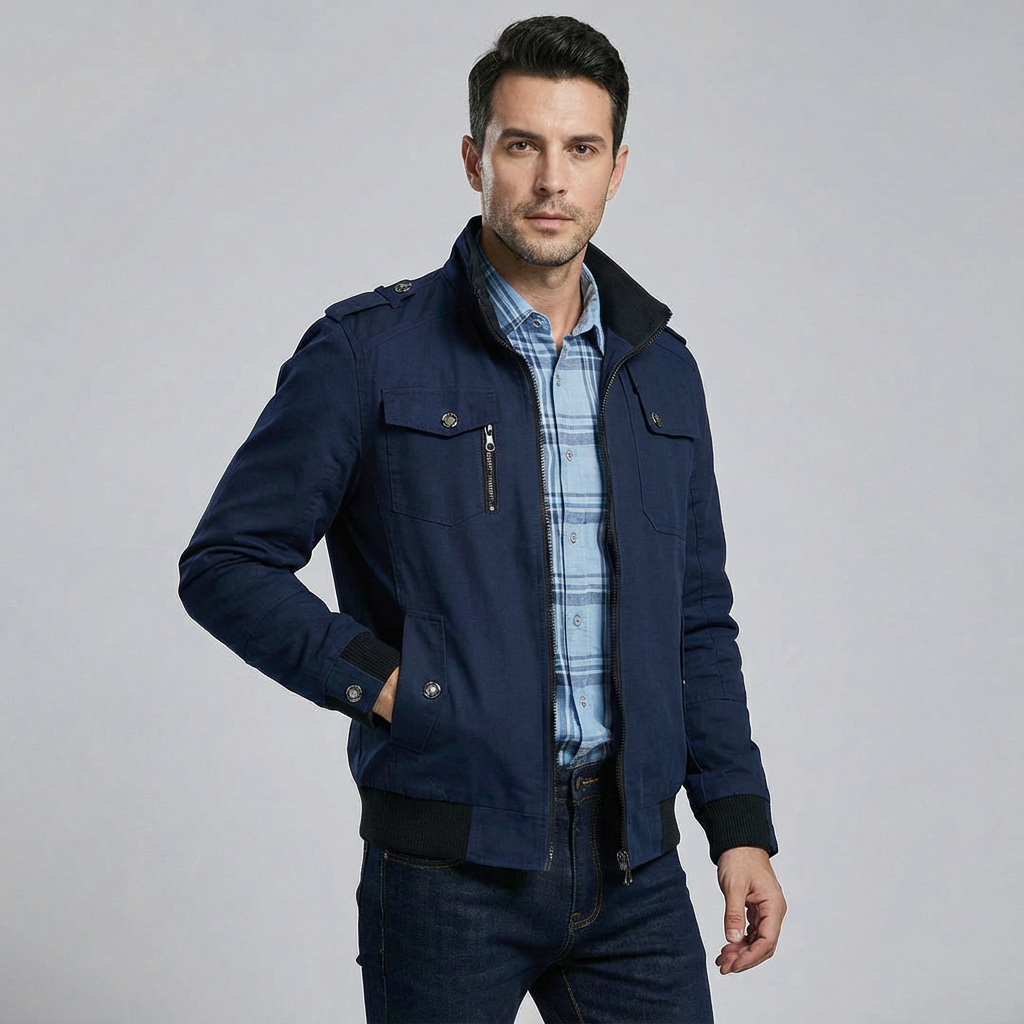 Chaqueta bomber ligera para hombre con bolsillos utilitarios y cremallera
