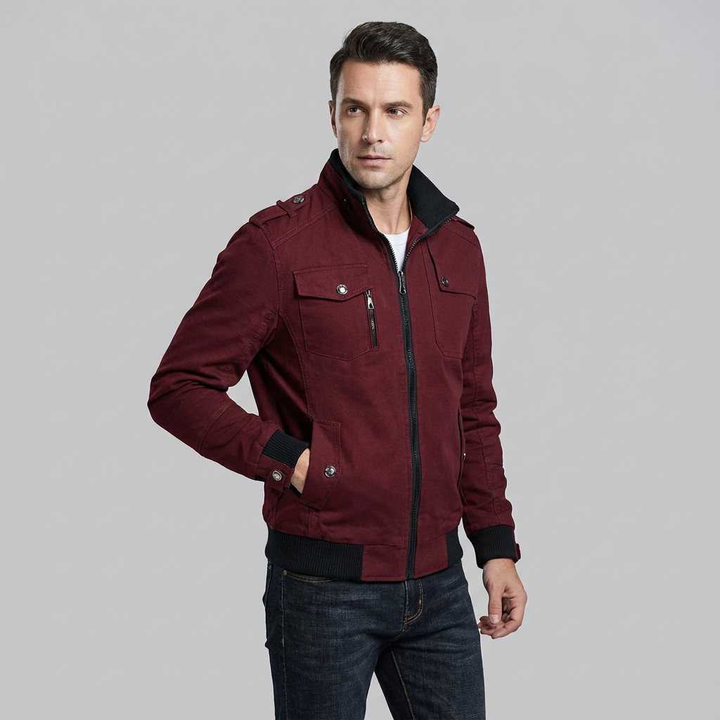 Chaqueta bomber ligera para hombre con bolsillos utilitarios y cremallera