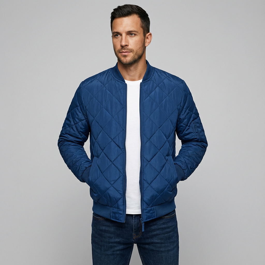 Chaqueta bomber acolchada para hombre con costuras ligeras de diamante