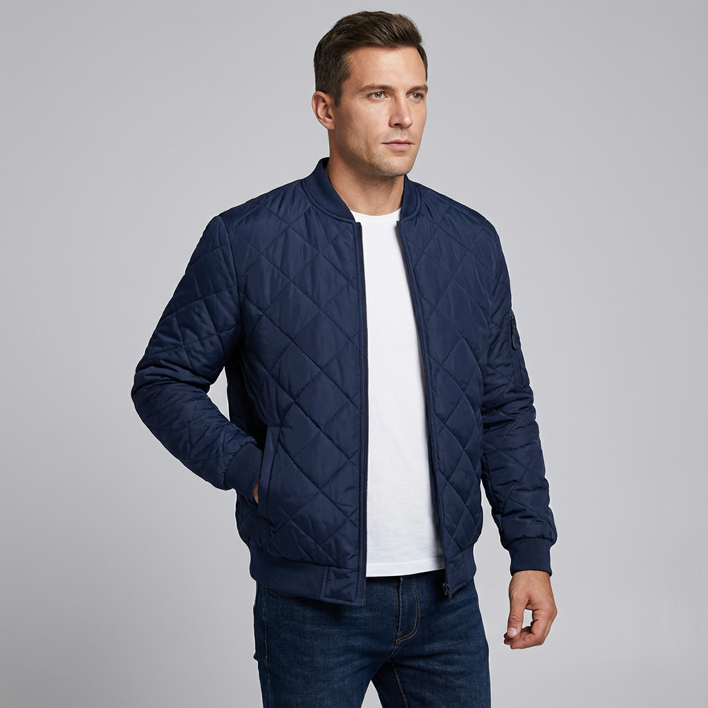 Chaqueta bomber acolchada para hombre con costuras ligeras de diamante