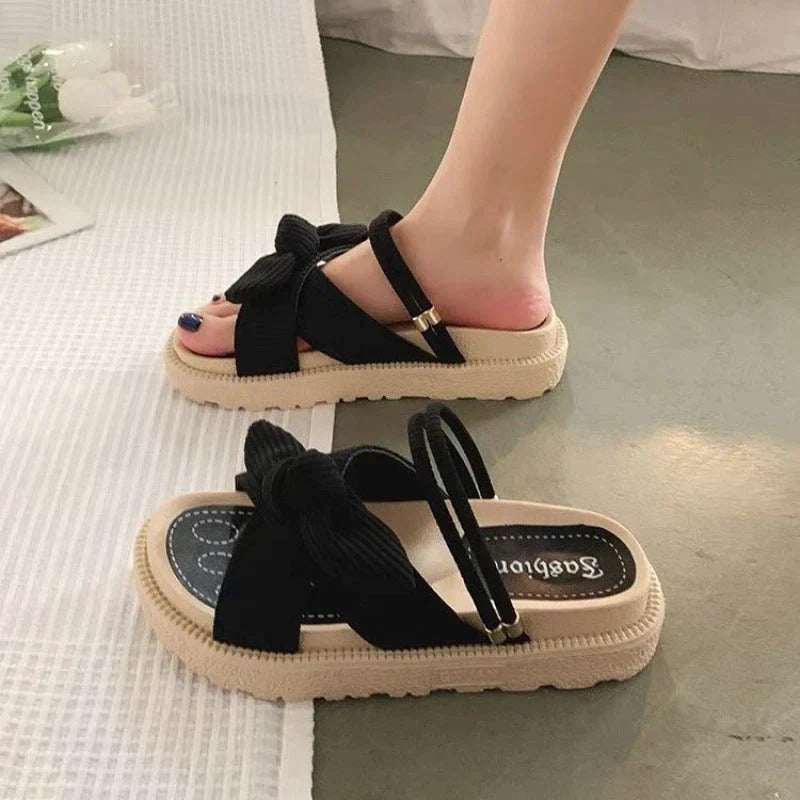 Sandalias de plataforma con tiras de lazo para mujer