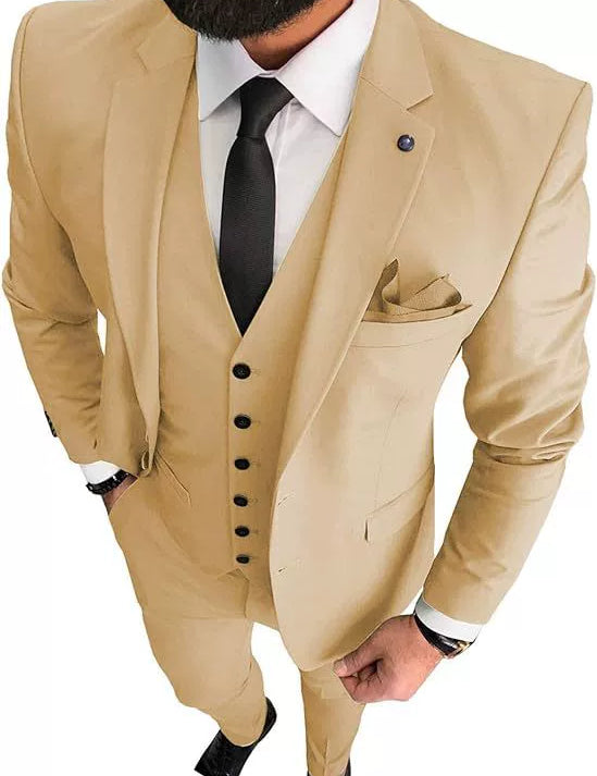 Conjunto de traje de tres piezas de corte entallado para hombre con solapa clásica con muesca