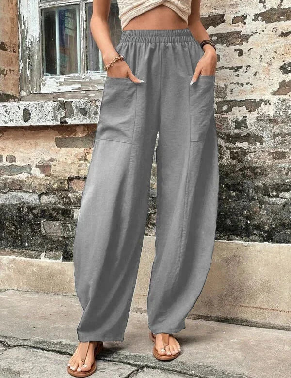 Pantalones anchos y holgados para mujer con cintura elástica y bolsillos laterales