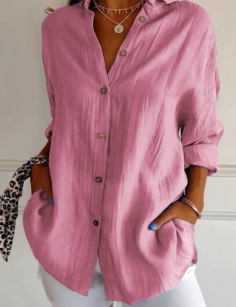 Camisa de mujer con botones, solapa y mangas largas