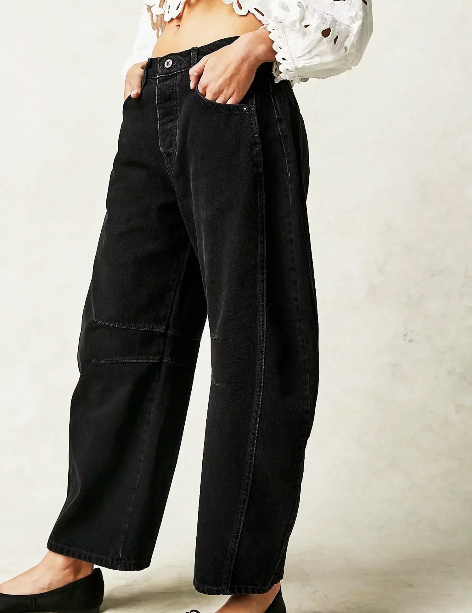 Vaqueros de barril con estampado de leopardo para mujer