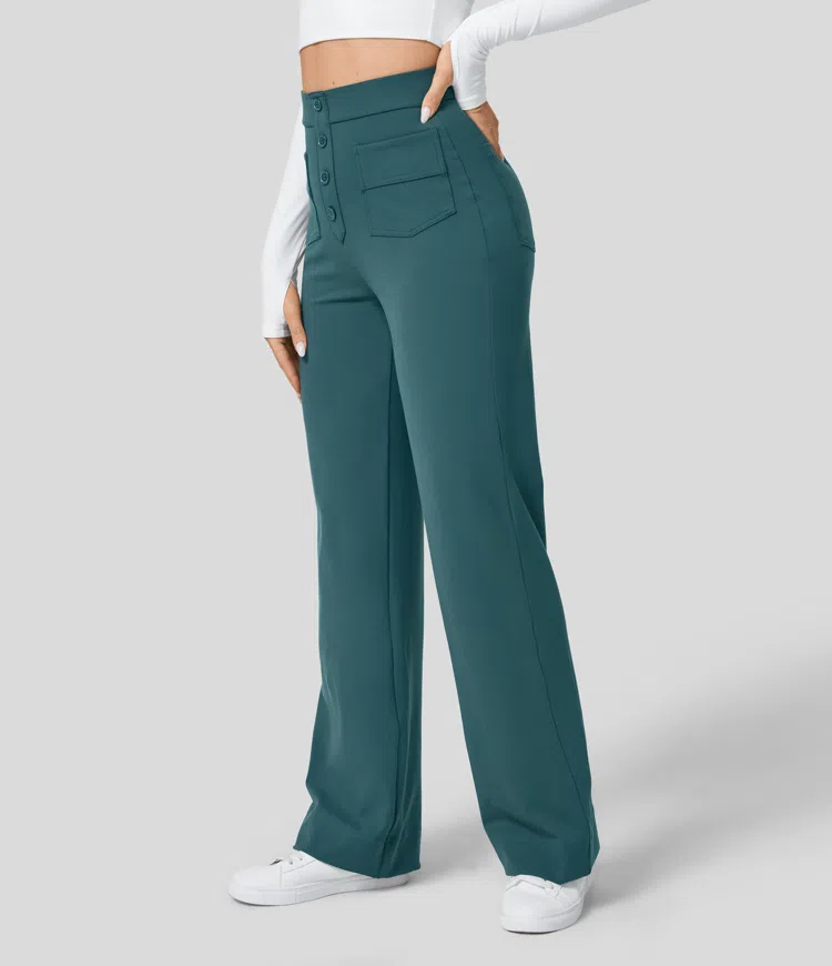 Pantalones rectos elegantes de cintura alta para mujer