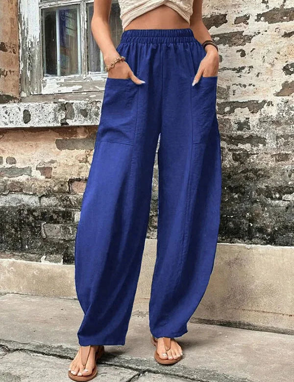 Pantalones anchos y holgados para mujer con cintura elástica y bolsillos laterales