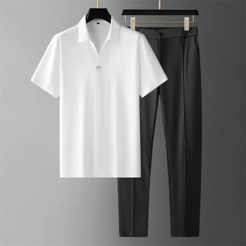 Conjunto de camisa de manga corta y pantalón cónico para hombre