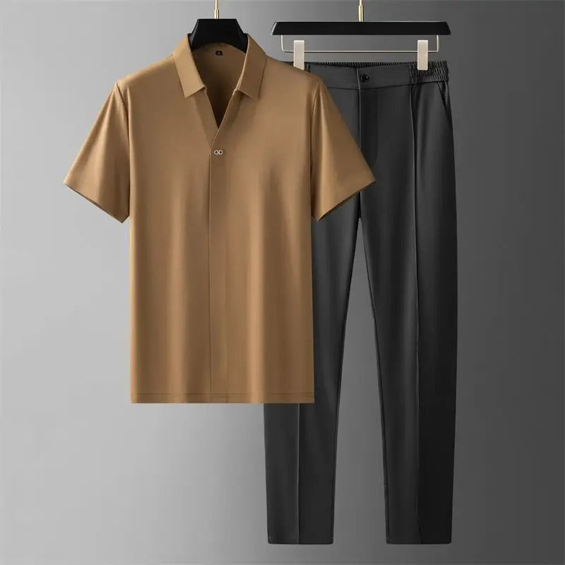 Conjunto de camisa de manga corta y pantalón cónico para hombre