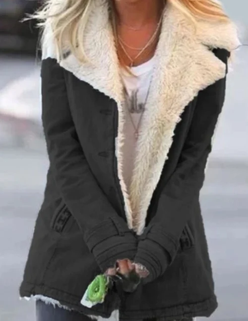 Chaqueta de invierno para mujer con forro suave y cuello vuelto