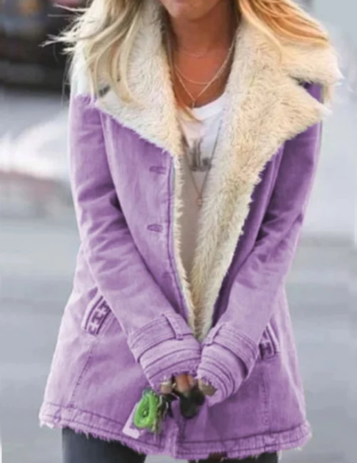 Chaqueta de invierno para mujer con forro suave y cuello vuelto