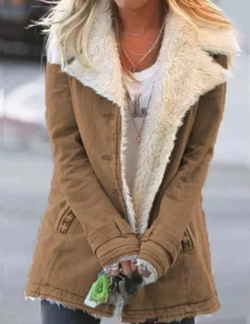 Chaqueta de invierno para mujer con forro suave y cuello vuelto