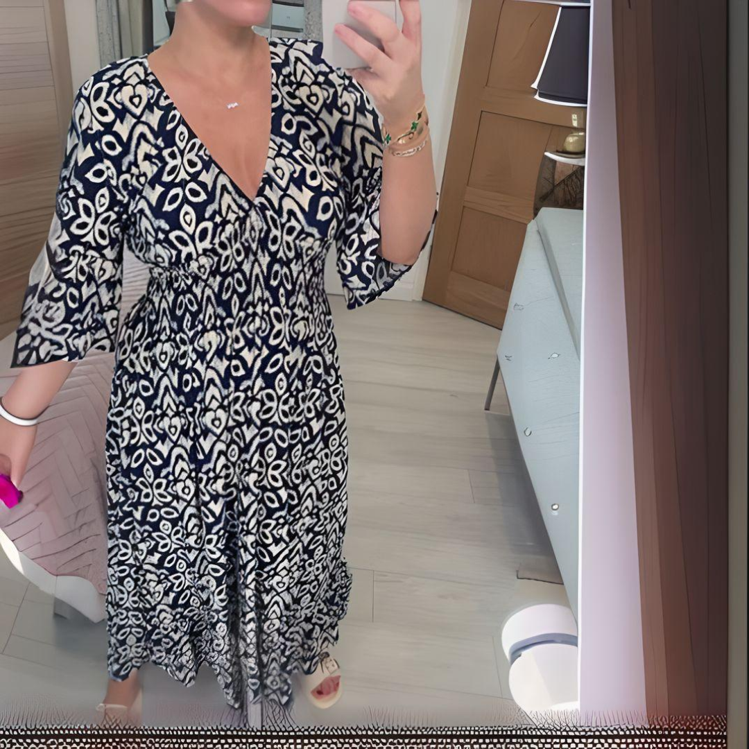 Vestido largo con cuello en V y estampado bohemio para mujer