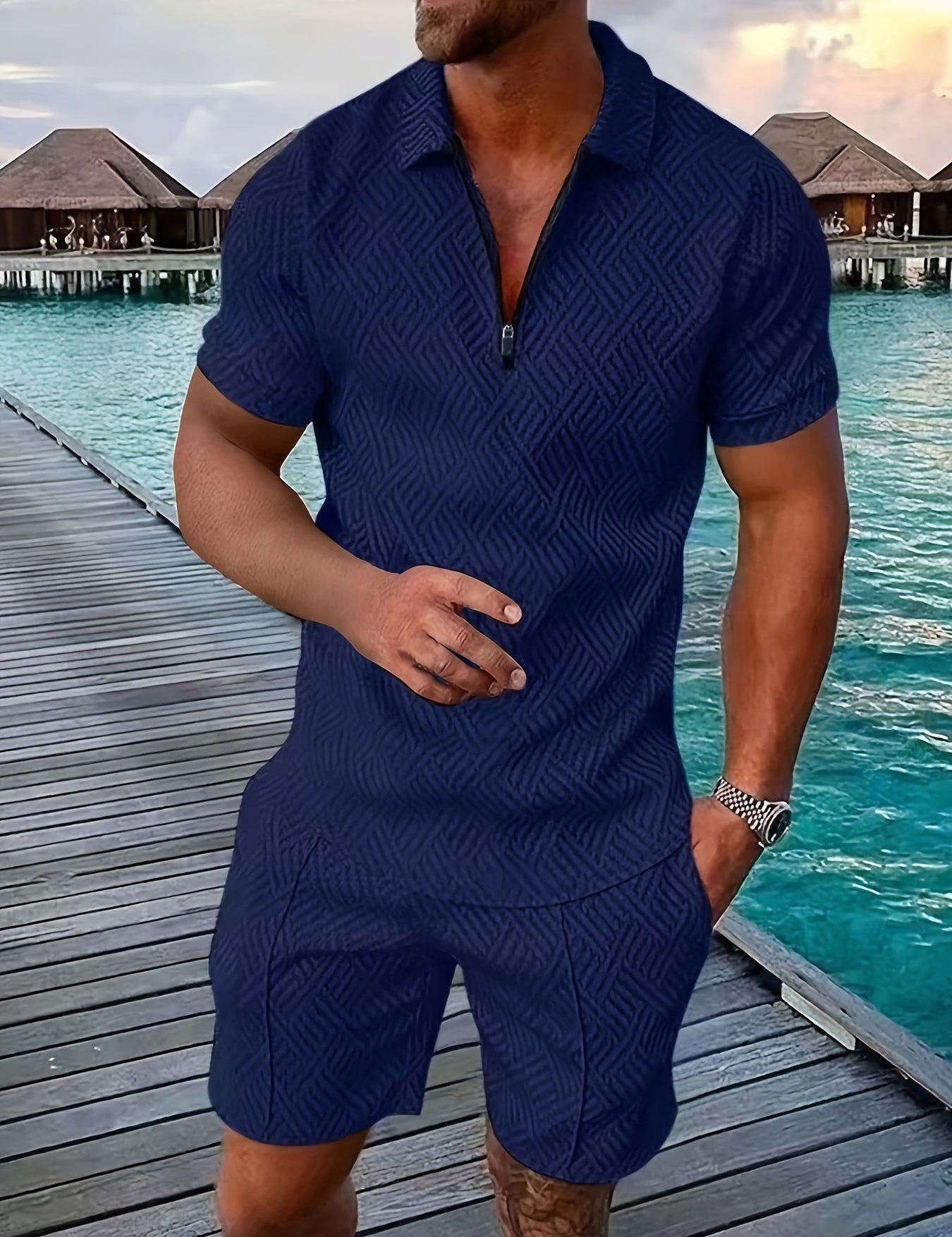 Conjunto geométrico con cremallera para hombre para un estilo casual