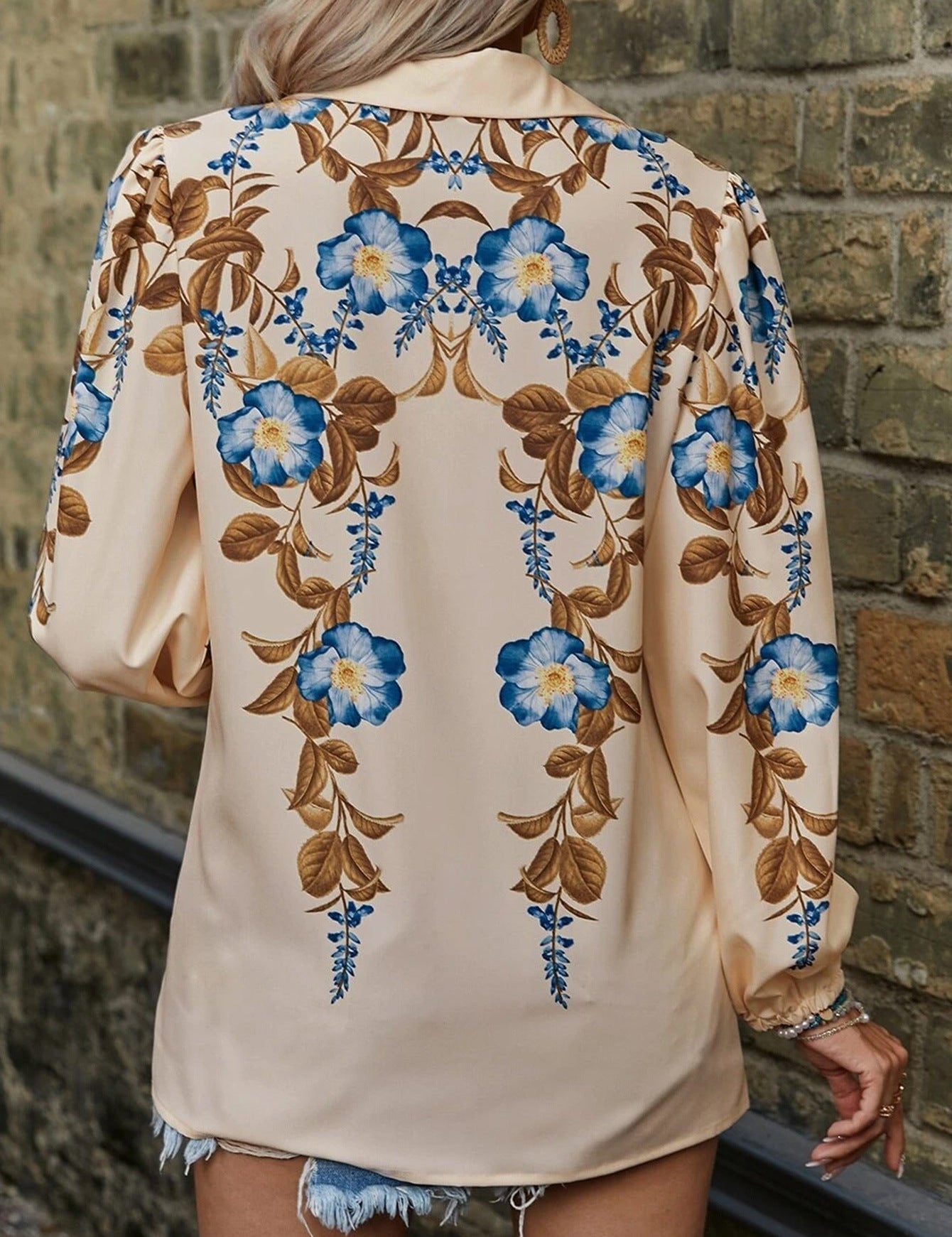 Blusa de manga larga con botones para mujer con estampado floral