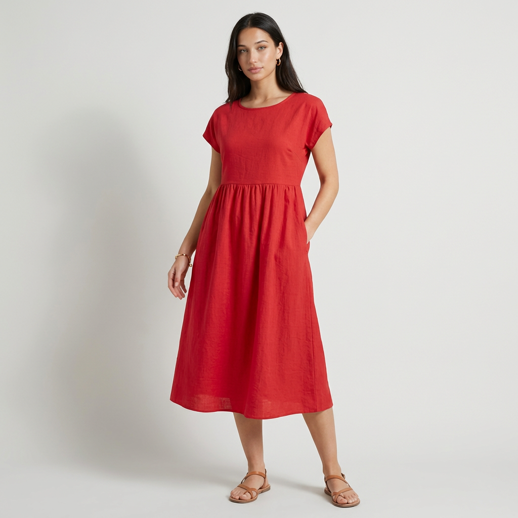 Chira Vestido midi con mangas cortas