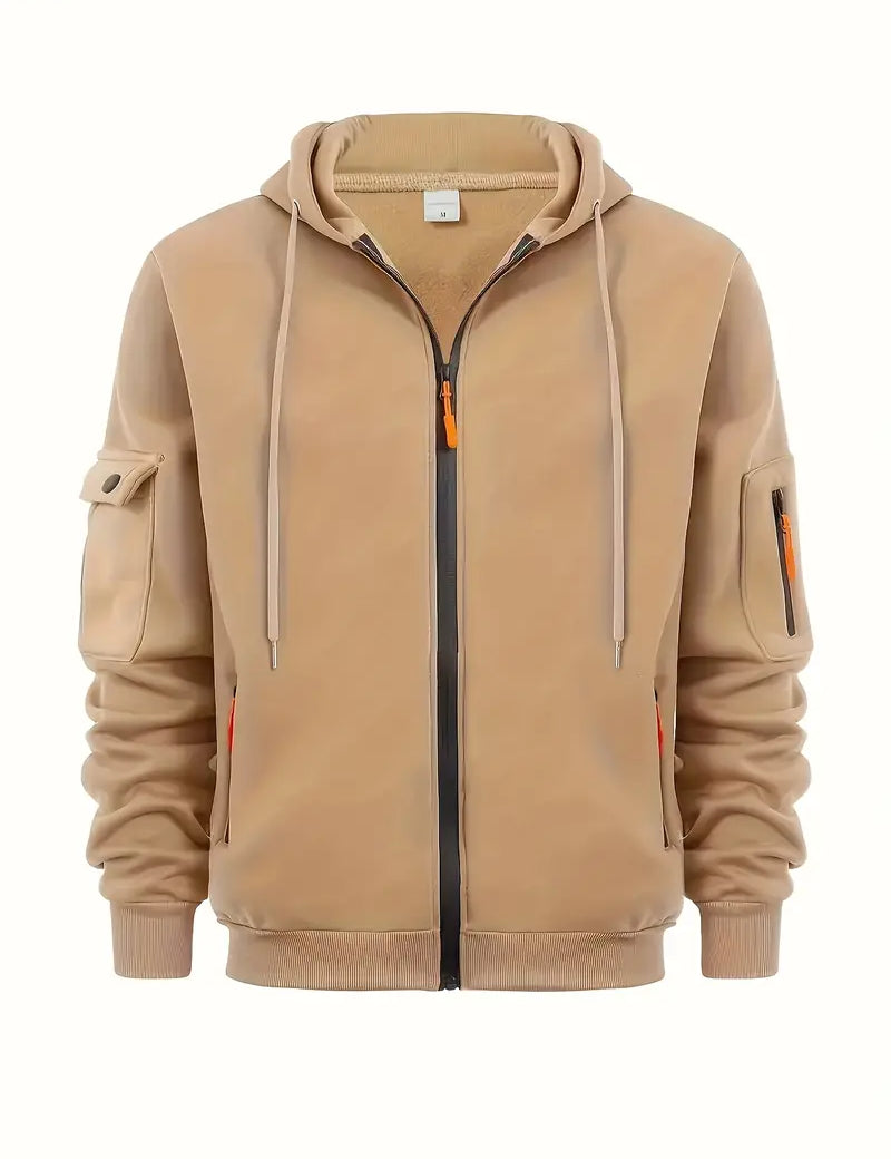 Sudadera con capucha y cremallera para hombre con bolsillos utilitarios y cordón ajustable