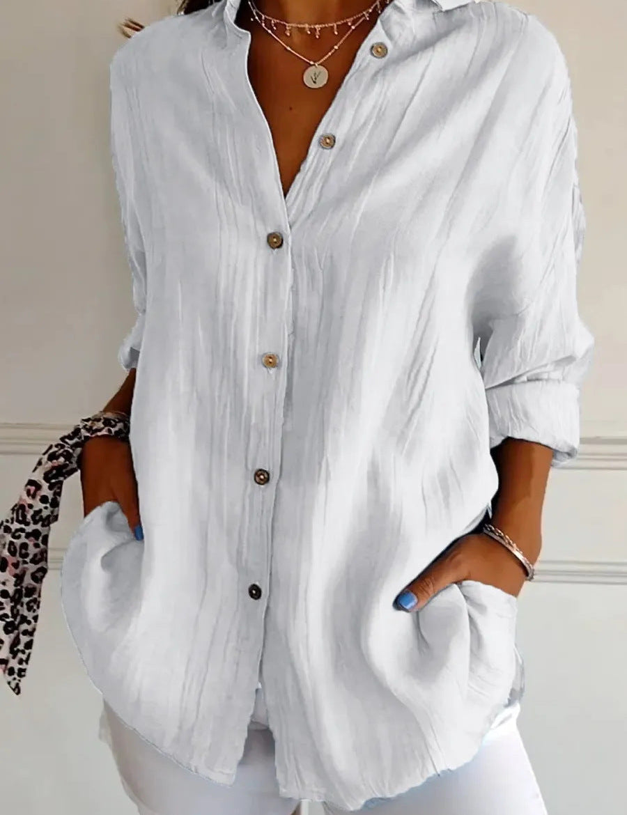 Camisa de mujer con botones, solapa y mangas largas