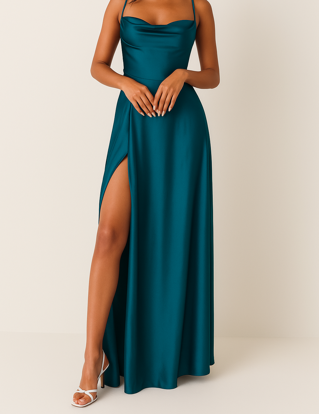 Vestido largo sin mangas para mujer con escote drapeado y abertura lateral