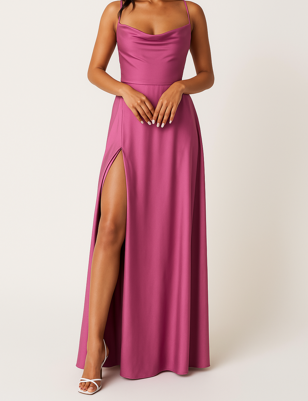 Vestido largo sin mangas para mujer con escote drapeado y abertura lateral