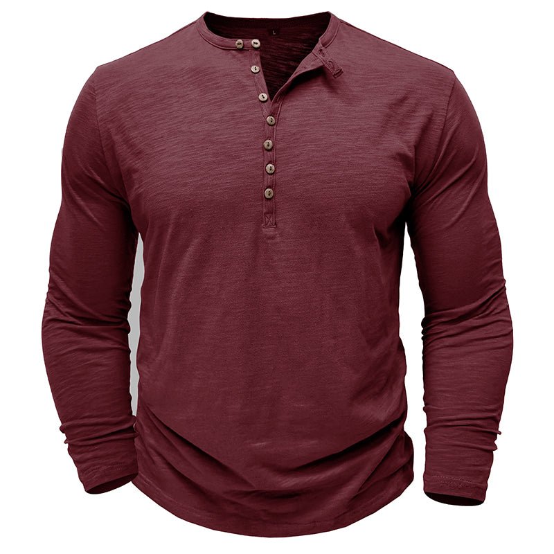 Camisa Henley informal de manga larga para hombre con tapeta de botones en la parte delantera