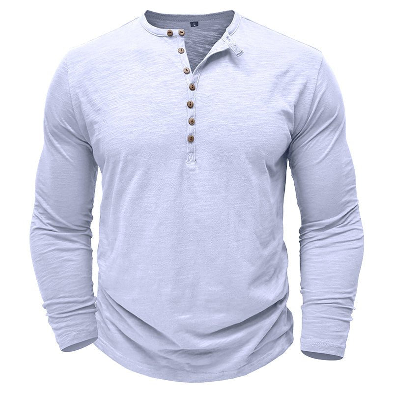 Camisa Henley informal de manga larga para hombre con tapeta de botones en la parte delantera