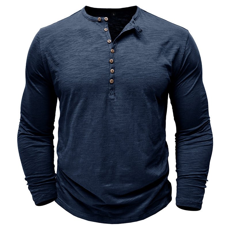 Camisa Henley informal de manga larga para hombre con tapeta de botones en la parte delantera