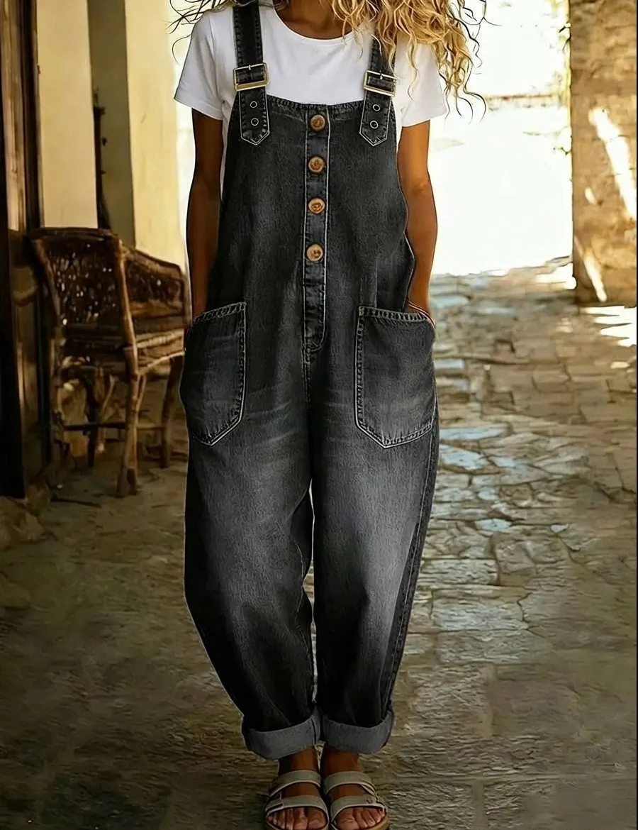 Lora - Pantalones vaqueros de tirantes de estilo vintage
