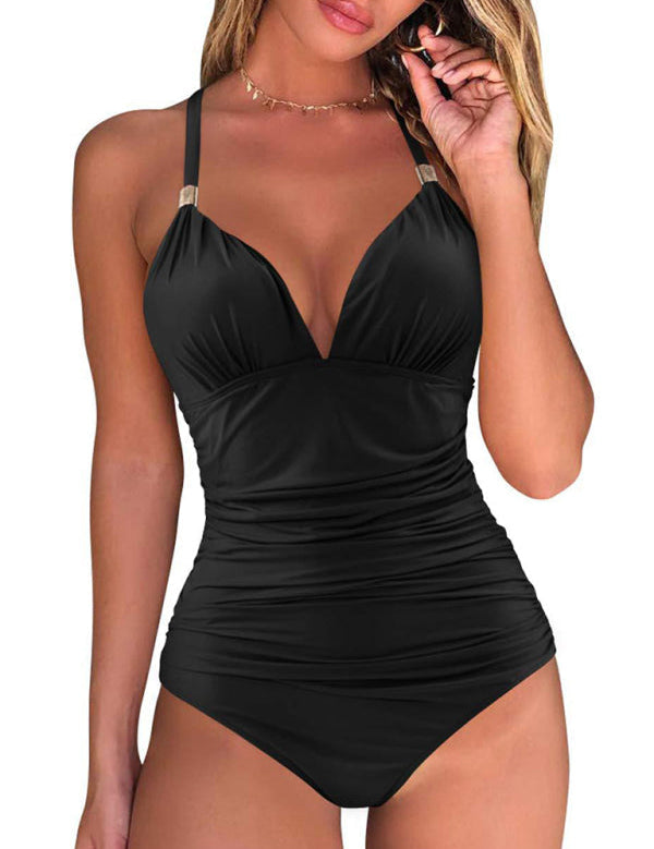 Traje de baño de una pieza con cuello halter y estampado de leopardo para mujer