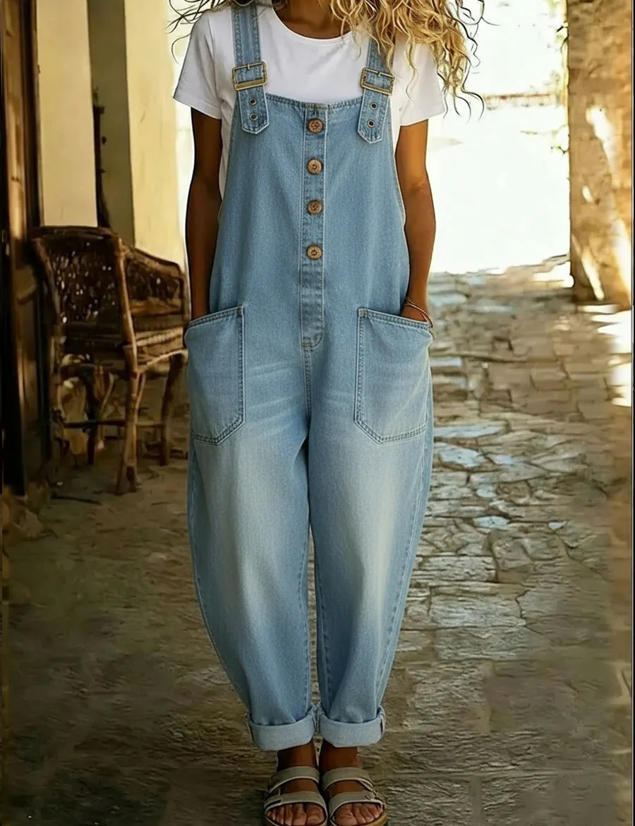 Lora - Pantalones vaqueros de tirantes de estilo vintage