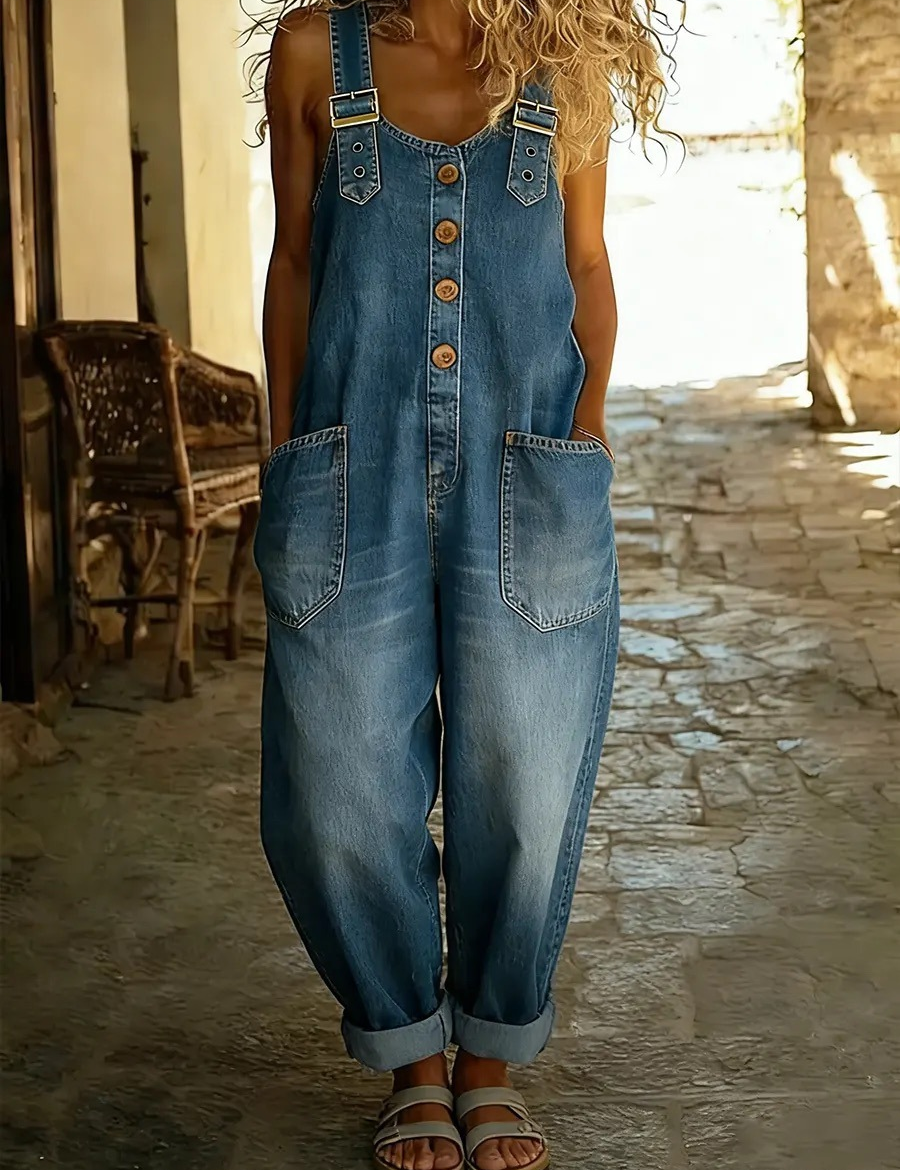 Lora - Pantalones vaqueros de tirantes de estilo vintage