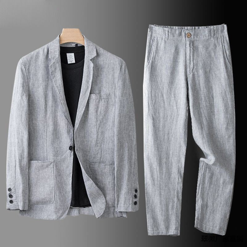 Conjunto de dos piezas para hombre: traje informal con blazer ligero y pantalón holgado.