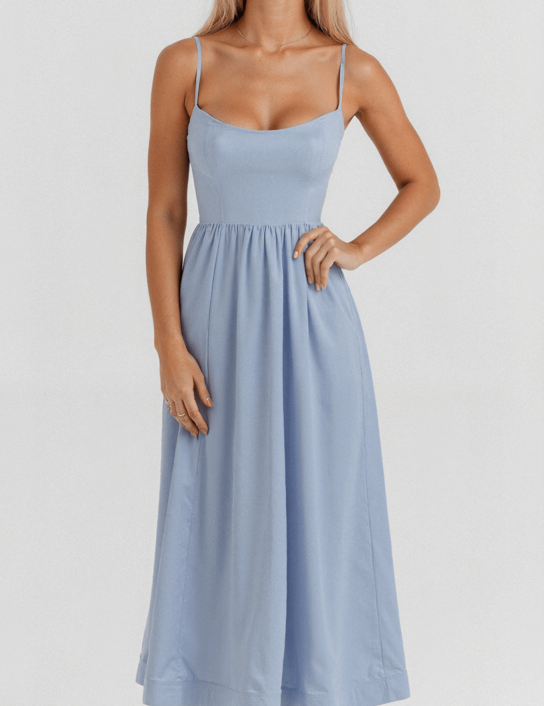Women's Midi Dress with Spaghetti Straps and A-Line Silhouette