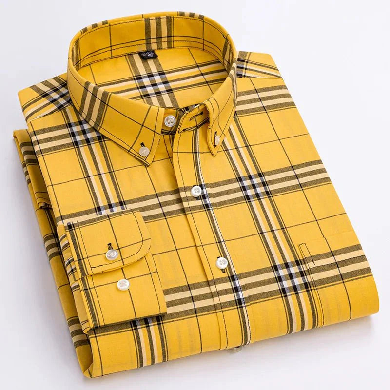Camisa informal de manga larga a cuadros para hombre con botones en la parte delantera