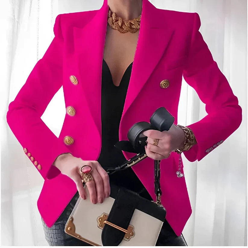 Blazer negro cruzado para mujer con botones dorados
