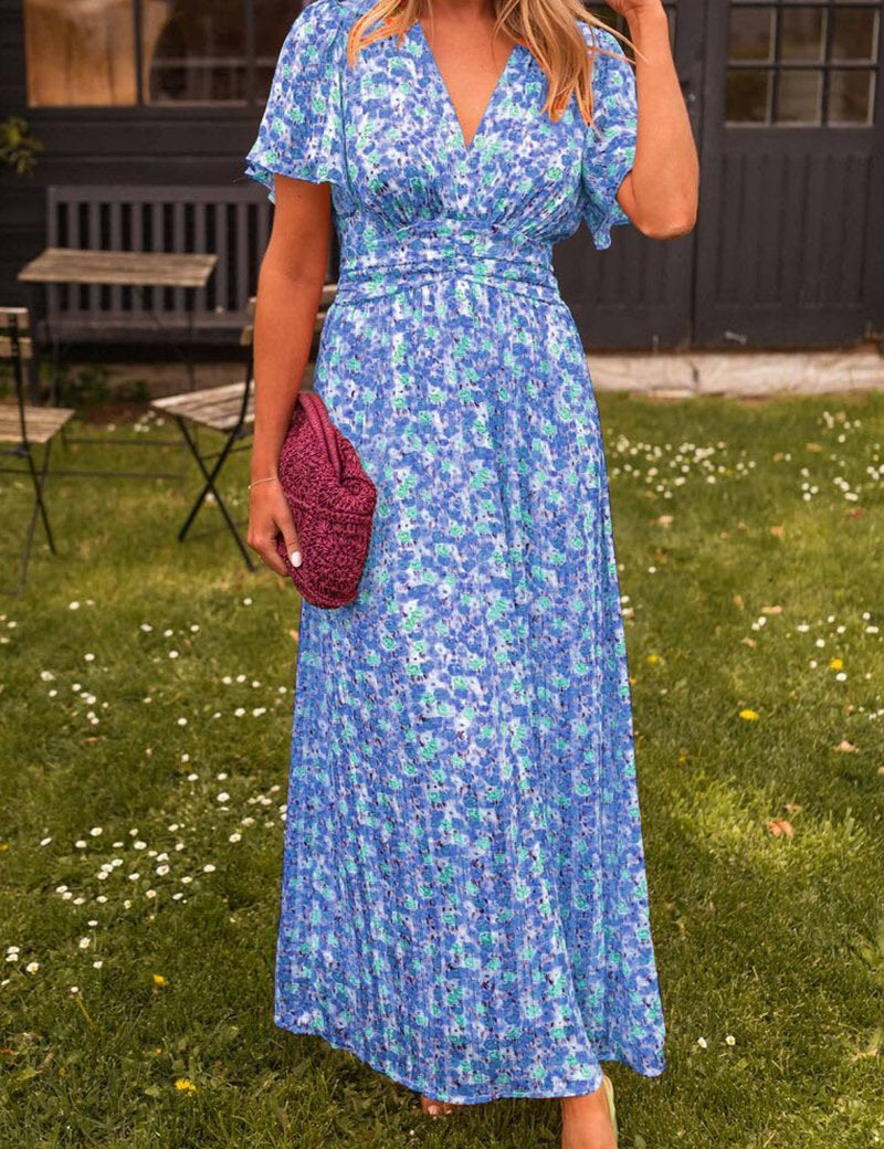 Vestido largo floral para mujer: elegante vestido bohemio de verano con escote en V