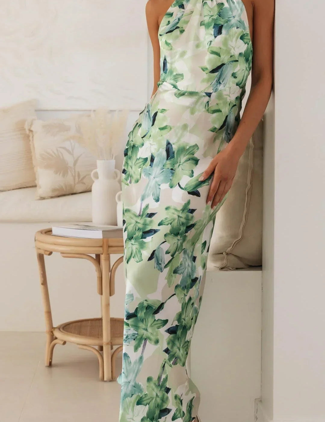 Women’s Halter Neck Maxi Dress with Allover Printed Pattern