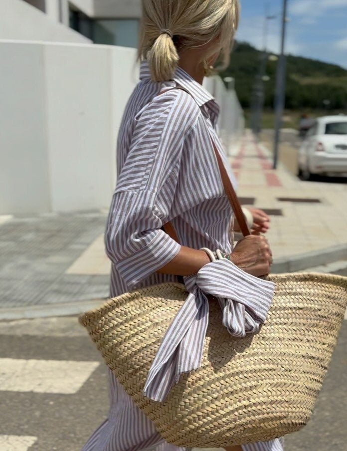 Vestido camisero a rayas para mujer