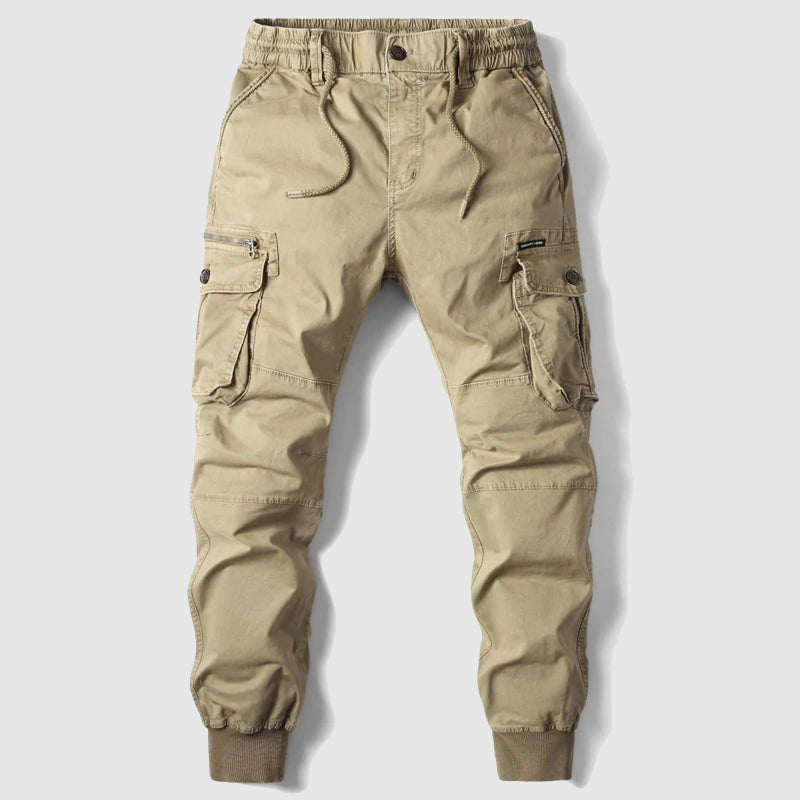 Pantalones cargo para hombre con diseño multibolsillos y puños elásticos en los tobillos