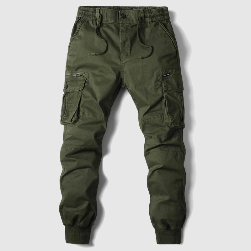 Pantalones cargo para hombre con diseño multibolsillos y puños elásticos en los tobillos
