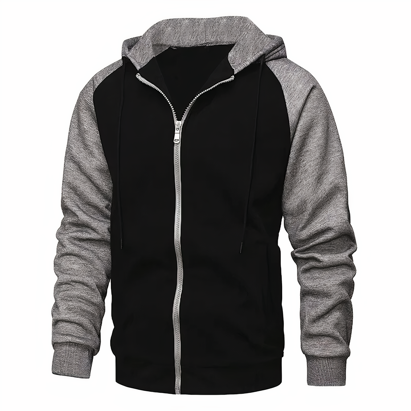 Sudadera deportiva con capucha, cremallera y cordón para hombre, mangas raglán