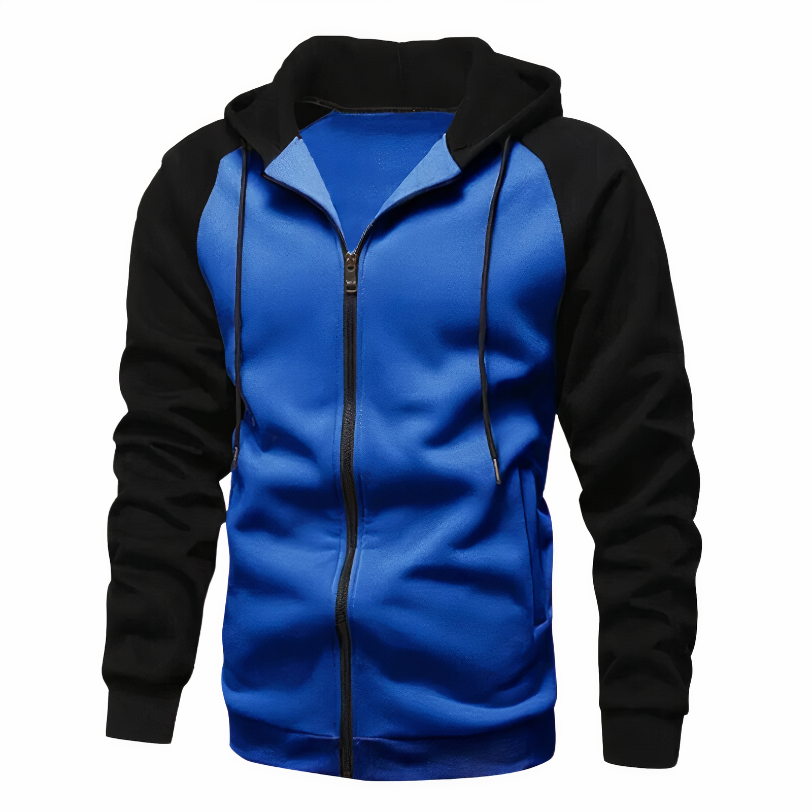 Sudadera deportiva con capucha, cremallera y cordón para hombre, mangas raglán