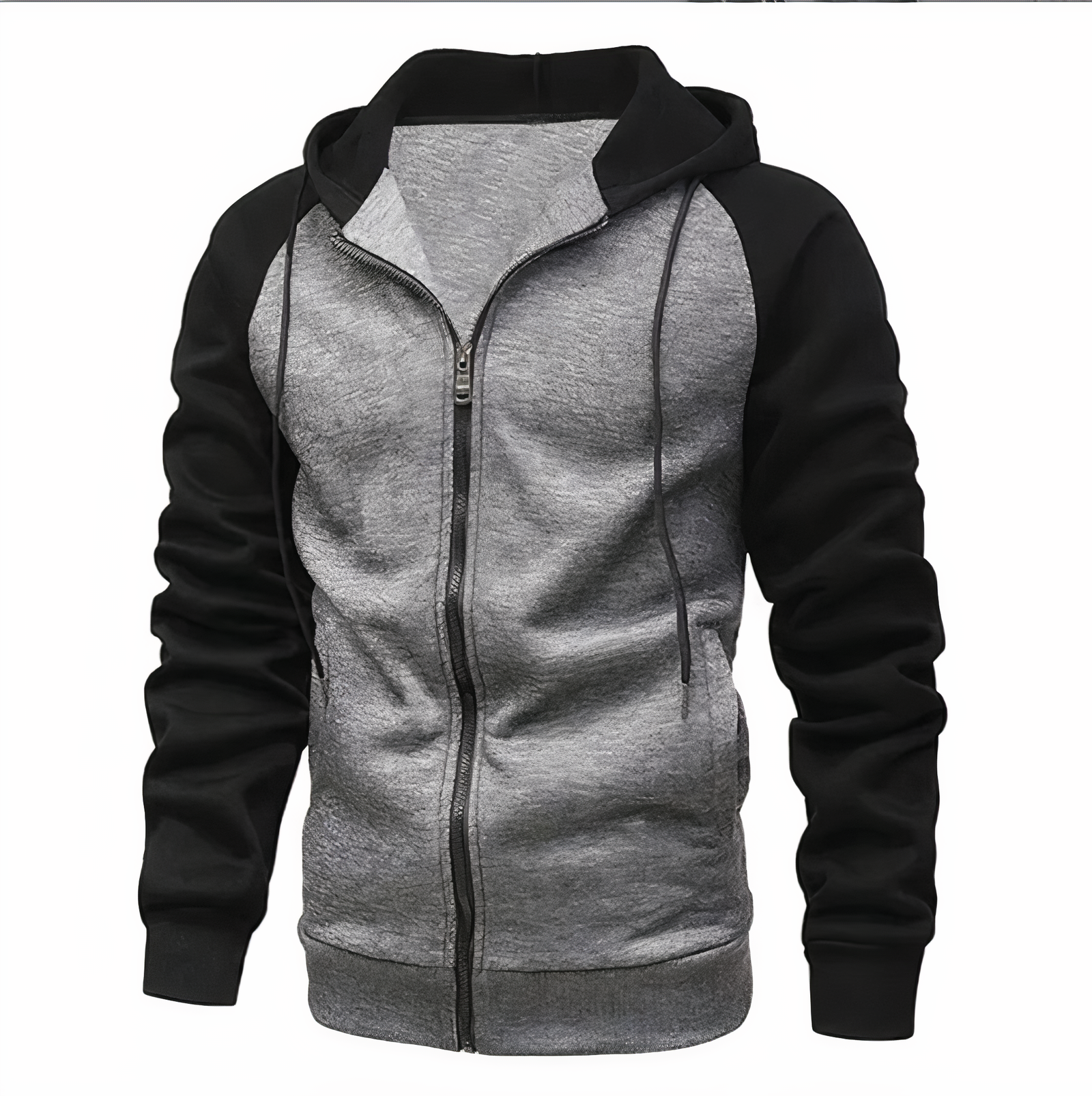 Sudadera deportiva con capucha, cremallera y cordón para hombre, mangas raglán