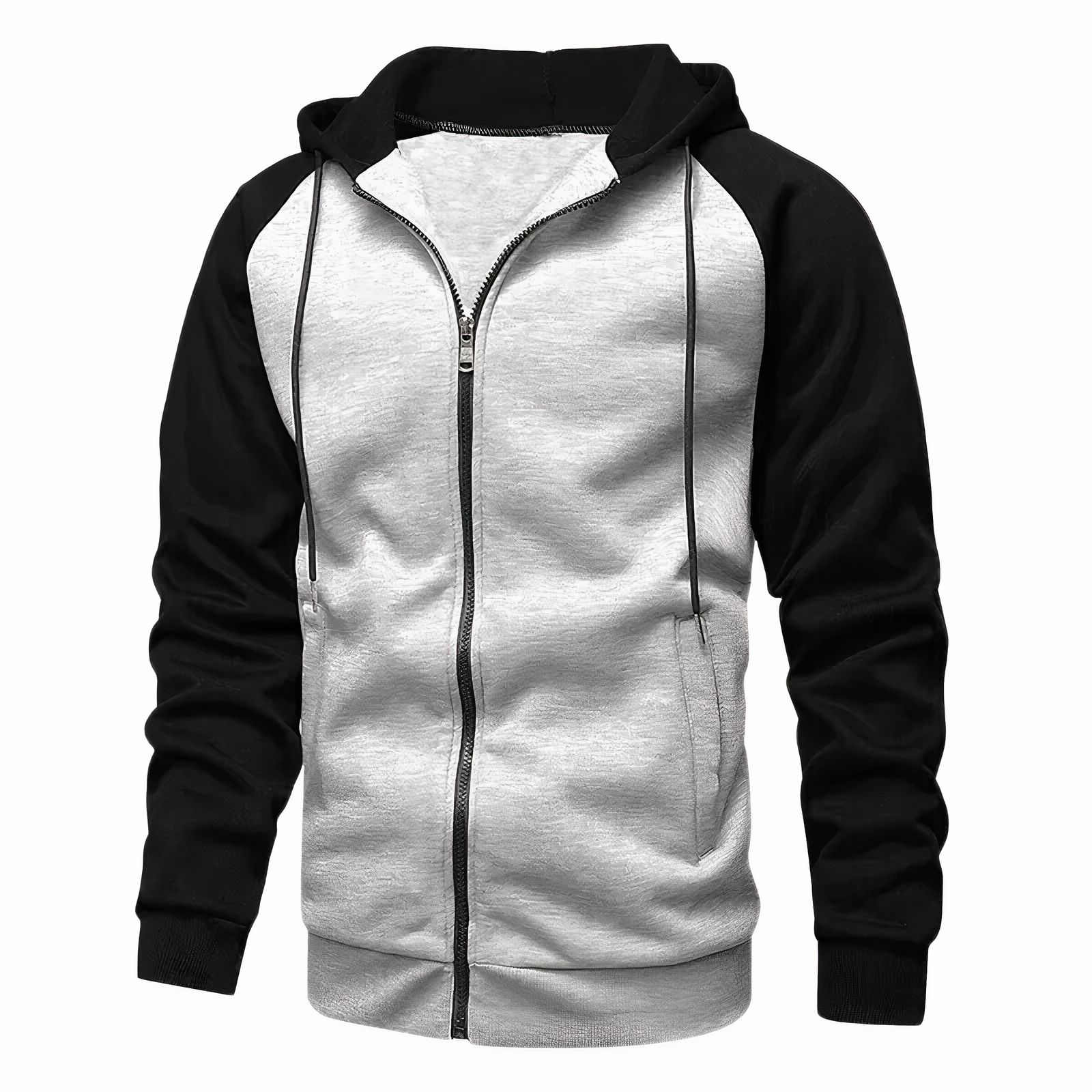 Sudadera deportiva con capucha, cremallera y cordón para hombre, mangas raglán