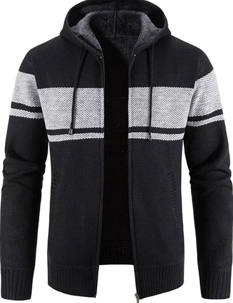 Cárdigan con capucha y cremallera para hombre con interior forrado y capucha con cordón ajustable