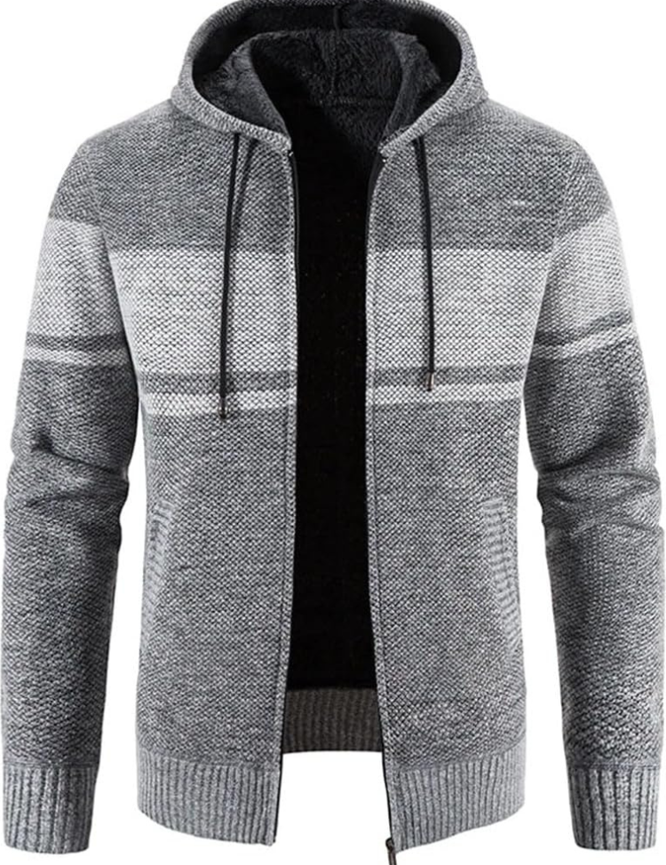 Cárdigan con capucha y cremallera para hombre con interior forrado y capucha con cordón ajustable