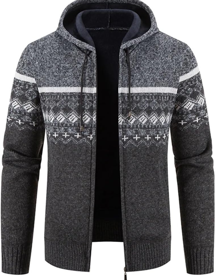 Cárdigan con capucha y cremallera para hombre con interior forrado y capucha con cordón ajustable