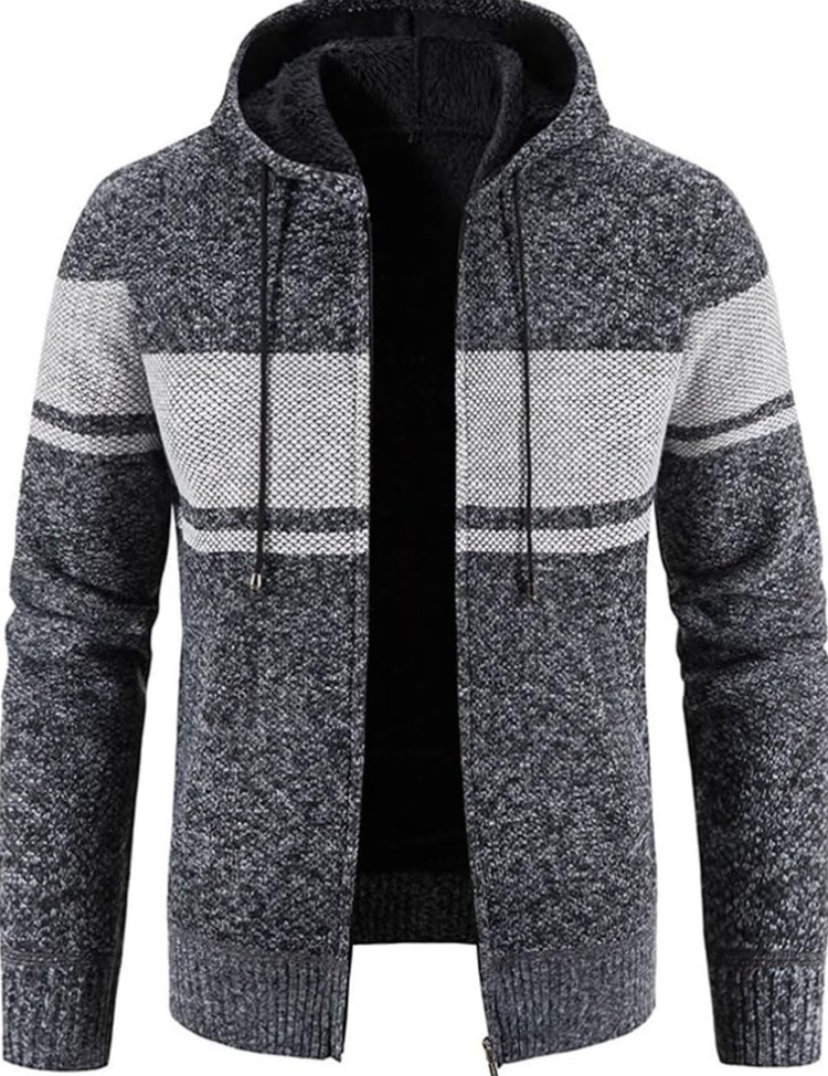Cárdigan con capucha y cremallera para hombre con interior forrado y capucha con cordón ajustable